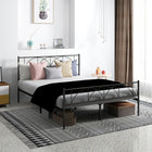 HOMCOM Queen Size Metal Platform Bed Frame with Headboard - Black-Protective foot pad prevent your floor from damaged