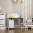Qaba Kids Desk and Chair 2-Piece Set with Whiteboard and Storage - Grey-Made from MDF and pinewood, safe and sturdy 