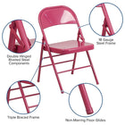 Flash Furniture – Chaise pliante en métal HERCULES COLORBURST à double pivot et triple renfort, fuchsia vif (HF3-FUCHSIA-GG)-Deux charnières