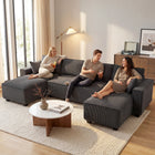 HOMCOM - Canapé en forme de U avec double méridiennes - gris foncé-Les coussins assortis offrent un soutien lombaire ou cervical supplémentaire pour une détente optimale   