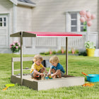Outsunny Kids Wooden Sandbox with Cover and Height Adjustable Canopy - 45" L x 43" W x 43" H - Grey-Big enough for two kids to play together comfortably 