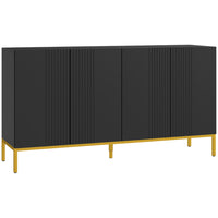 HOMCOM 55.1" L Sideboard Buffet Cabinet - Black-Fluted lines and gold base for a stylish look