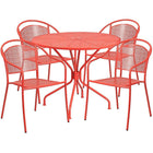35.25'' Round Coral Indoor-Outdoor Steel Patio Table Set with 4 Round Back Chairs [CO-35RD-03CHR4-RED-GG]-Set Includes Table and 4 Chairs