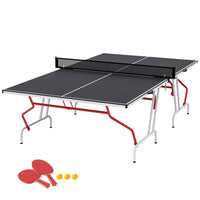 Soozier 9' x 5' Full Size Ping Pong Table - Table Tennis Table - Dark Grey-Folds into four for a smaller storage footprint than bi-folds 