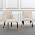Manhattan Comfort - Lot de 2 chaises de salle à manger modernes Eda 58 cm en velours crème-Cadre en bois d’orme de haute qualité avec embouts en métal doré brossé pour l’élégance et la durabilité