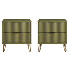 Manhattan Comfort DUMBO 20.07" Modern 2-Drawer Nightstand 2-Piece Set - Olive Green-Modern-Contemporary with a taste of Glam - Nightstand for Bedroom and Living Room Use. Set of 2