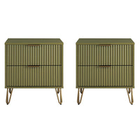 Manhattan Comfort DUMBO 20.07" Modern 2-Drawer Nightstand 2-Piece Set - Olive Green-Modern-Contemporary with a taste of Glam - Nightstand for Bedroom and Living Room Use. Set of 2