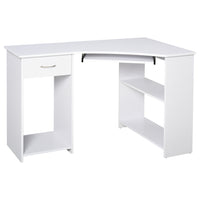 HOMCOM - Bureau en l avec plateau pour clavier - 47,2 po L x 27,6 po l x 29,5 po H - blanc-Design simple et moderne dans une couleur épurée, adapté à tous les espaces de maison et de bureau