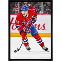 Nick Suzuki Canadiens Action - Framed Canvas - 31" x 22"-Premium canvas print with gallery-wrapped edges