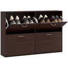 HOMCOM Flip Down Shoe Storage Cabinet with Wooden Rack for Entryway - Brown-Ideal for entryways, hallways, and any other area where you want to keep your shoes organized and protected