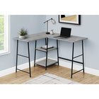 Monarch Specialties 7591 48" Computer Desk - Grey Top/Black Metal Corner-Solid rectangular corner desktop and 2 shelves in 2 different sizes are finished in a grey laminate with a smooth wood texture