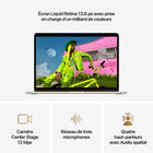 Apple - MacBook Air 13 po - M5 - 10 coeurs - 1 To SSD - Mémoire unifiée 16 Go - Comète - Français-Caméra Center Stage 12 MPX - Pendant vos appels vidéo, restez automatiquement au milieu de l’image avec Cadrage centré ou utilisez Vue du bureau pour partager un plan en plongée de votre espace de travail. Et profitez d’un son incroyable grâce à un réseau de trois micros et un système à quatre haut-parleurs avec Audio spatial et Dolby Atmos