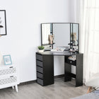 HOMCOM Corner Vanity Desk with Mirror - 43.7" L x 22.1" W x 55.6" H - Black-Stylish and simple design, easily to fit most home décor 