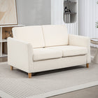 HOMCOM - Canapé 56 po deux places avec pieds en bois - blanc crème-Tissu pelucheux façon teddy avec coussin en mousse pour un confort optimal 