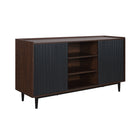 Manhattan Comfort Duane 59.05" Mid-Century Modern Sideboard - Dark Brown and Black-Iron Metal Feet for Fashion and Durability