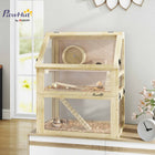 PawHut - Cage pour hamster et rat en bois à 3 niveaux 24 po L x 16 po l x 29,5 po H-Structure à trois niveaux offrant des zones variées de jeu et de repos 