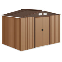 Outsunny - Abri de jardin 9,1 'x 6,4' x 6,3 'avec fondation en acier, Marron-Grand espace intérieur pour ranger des outils de bicyclette, des outils de jardin, des équipements d'entretien de pelouse et plus encore