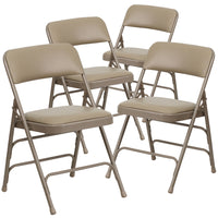 Flash Furniture – Chaise pliante en métal, Hercules, triple entretoises incurvées et quatre charnières en vinyle, beige, paq./4-Ensemble de 4 chaises pliantes en métal et rembourrées