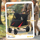 PawHut One-Click Foldable Pet Stroller with Shock Absorber - Black-Front universal EVA wheels and rear directional EVA wheels with brakes 