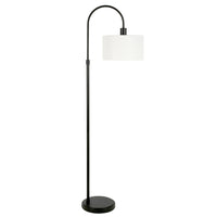 Hudson&Canal Veronica Arc Floor Lamp with Fabric Shade - Blackened Bronze/White-Transitional design for your living room, office space, bedroom, or reading nook
