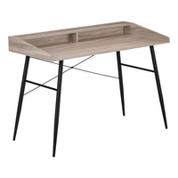 Monarch Specialties 7536 48" Computer Desk - Dark Taupe/Black Metal-Computer desk in a dark taupe wood-look finish featuring a small hutch with a long shelf and 2 storage cubbies