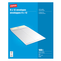 Staples Kraft Catalogue Envelopes with Gummed Flaps - 9" x 12" - White - 100 Pack-Ideal for mailing catalogues, booklets, brochures and multi-page documents