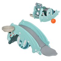 Qaba - Glissoire 3-en-1 et cheval à bascule pour enfants - équipement d'activité pour enfants à double usage - glissoire portable - vert-Fonction 3-en-1, peut être utilisé comme cheval à bascule, toboggan et panier de basket 