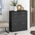 HOMCOM Entryway Shoe Cabinet with 2 Flip Drawers for 12 Pairs - Black-The inside shelves are 2-level adjustable or removable to satisfy shoes of different heights