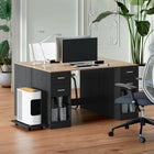 HOMCOM 55.1" Computer Desk with Drawers - Black Wood Grain-Cable management holes and easy-to-clean surface offer convenient daily maintenance