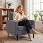 HOMCOM - Fauteuil d’appoint moderne avec pieds en métal et coussin épais pour chambre - gris foncé-Une poche de chaque côté pour la télécommande, les magazines et d'autres petits objets 
