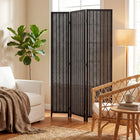 HOMCOM 3 Panel Handwoven Bamboo Freestanding Room Divider for Bedroom - Black-Folding design with three panels and metal hinges, easy to create a new look and space-saving to store
