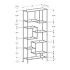 Monarch Specialties 7159 72"H Bookcase - White Metal With Tempered Glass-9 asymmetrical display shelves in various sizes