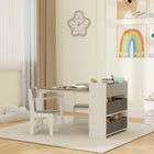 Qaba Kids Craft Table and Chair Set with Paper Roll - Grey-Includes table and two chairs, suitable for diverse activities 