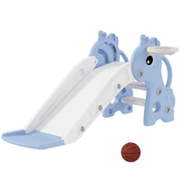 Qaba - Toboggan 3 en 1 pour enfants avec grimpeur et panier de basket - bleu-L'échelle à 3 marches aide les enfants à grimper en toute sécurité 