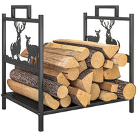 Outsunny Firewood Rack Outdoor - Heavy Duty Log Stand with Handles - Black-Built with heavy-duty metal tubes, ensuring all-weather durability and rust resistance