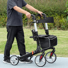 HOMCOM Folding Rollator Walker with Large Seat, Backrest and Bag - Black-Folds fully without tools in minutes, also half-foldable for speed 