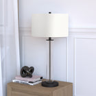 Hudson&Canal - Lampe de table Harlow de 74 cm de haut avec abat-jour en tissu, - Verre transparent/Bronze noirci/Blanc-Un verre transparent fabriqué à la main et une finition en bronze noirci sont appliqués sur la base cylindrique en métal et en verre