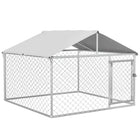 PawHut Covered Dog Kennel for Small and Medium Dogs - 6.6' x 6.6' x 4.9' - Silver-Water and UV-resistant roof keeps pets cool and protected from the rain 