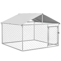 PawHut Covered Dog Kennel for Small and Medium Dogs - 6.6' x 6.6' x 4.9' - Silver-Water and UV-resistant roof keeps pets cool and protected from the rain 