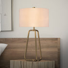 Hudson&Canal - Lampe de table Marduk de 65 cm de haut avec abat-jour en tissu - Laiton/blanc-Comprend un cordon de 6 pieds avec interrupteur à prise rotative
