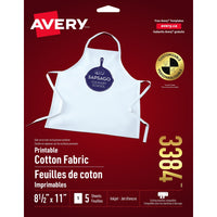 Avery Printable Cotton Fabric, White, Inkjet, 8-1/2" x 11", 5/Pack (03384)-Print your own personalized cotton fabric for pillows, quilts, tote bags and more