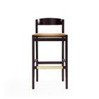 Manhattan Comfort Klismos 20" Mid-Century Modern Faux Leather Upholstered Bar Stool - Camel and Dark Walnut-Upholstered in Faux Leather with Foam Padding