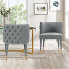 Manhattan Comfort - Lot de 2 chaises de salle à manger modernes Maya 61 cm, revêtement en velours gris-Cadre en bois d’orme de haute qualité avec embouts en métal doré brossé pour l’élégance et la durabilité