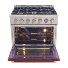 Kucht 36" KDF Series Pro Style Natural Gas Dual Fuel Range - Stainless Steel/Red-Heavy-duty cast-iron grates allow cookware to slide smoothly between burners without lifting