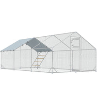 PawHut - Grand enclos à poules en métal avec couverture pour 18 à 24 poules - 9,8 pi L x 19,7 pi l x 6,4 pi H-Une surface spacieuse de 194 pi² (18 m²) accueille confortablement 18 à 24 poules 