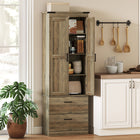 HOMCOM 67" H Tall Kitchen Pantry Cabinet with Adjustable Shelves - Coffee Brown-Two 3-level adjustable shelves offer customizable storage 