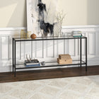 Hudson&Canal Hera 64"W Console Table with Glass Shelf - Blackened Bronze-Clean with a soft, dry cloth and no harsh chemicals or abrasive cleaning materials