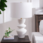 Hudson&Canal Cassian 25" Tall Table Lamp with Fabric Shade - Matte White/Brass/White-Handcrafted matte white finish is applied to the ceramic base