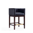 Manhattan Comfort Kingsley 21" Mid-Century Modern Faux Leather Upholstered Counter Stool - Black and Dark Walnut - 2 Pack-Square Tight Back and Arm Design