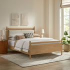Modway Leni Full Size Wood Platform Bed Frame - Light Oak Heathered Ivory-Heathered Fabric Pillow